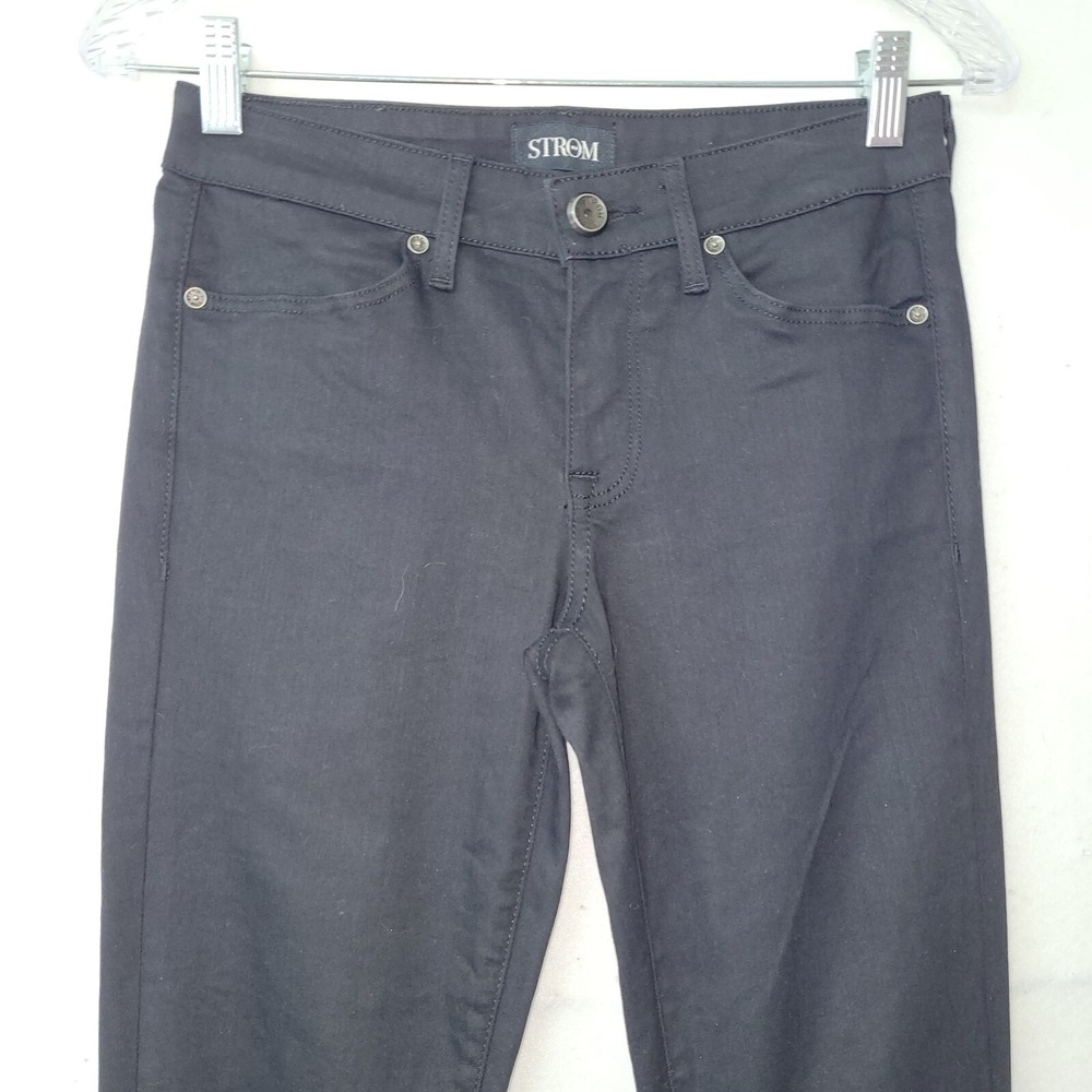 Strom Tio Black Skinny Jeans Womens Size 26 Made in USA Extra Long‎ Cuff Detail - Picture 3 of 13